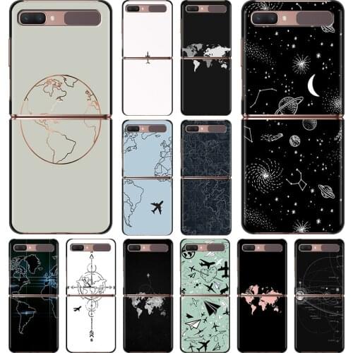 Smartphone Case For Samsung Galaxy Z Flip 3 5G Cover PC Shell Black Caso Hard Capa Fundas Luxury Popular Planes Map Designs