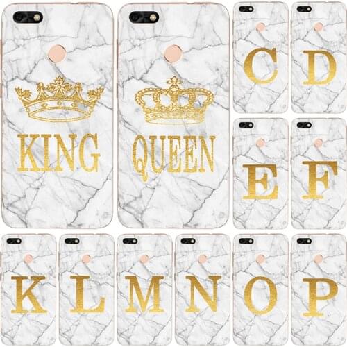 Phone case for Huawei Enjoy 7 / P9 Lite Mini / Y6 Pro 2017 White Marble Golden English Letter Fashion Name Back Cover Shell