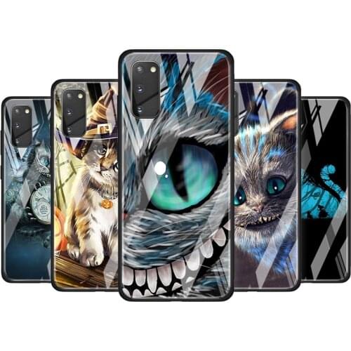Alice in Wonderland Cat Tempered Glass Cover For Samsung Galaxy S20 S10 S9 S8 S10E FE Ultra Plus Lite Phone Case