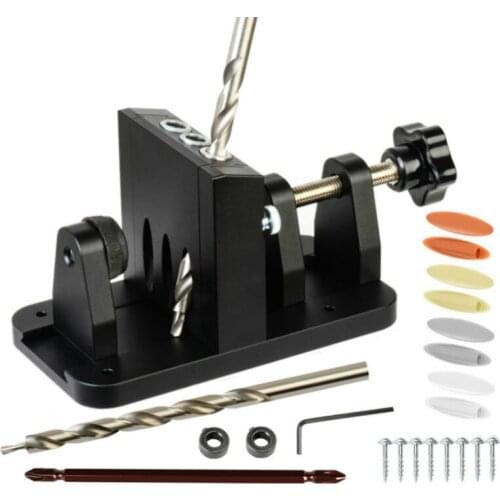 Wood Pocket Hole Jig System 15 Degree Oblique Hole Locator Woodworking Joinery Kit Inclined Drilling Bit Guide Dowel Jig
