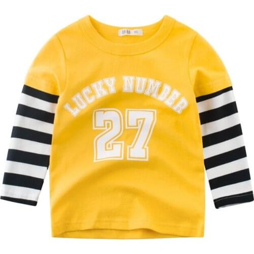 2019 Spring Children Boy Clothes Tees Boys T-shirt Casual Cotton Letters Patchwork Striped Kids Tops Long Sleeve tshirt Yellow