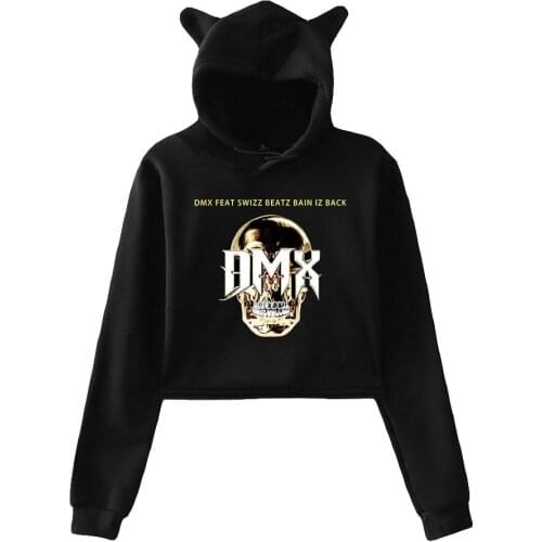 DMX Funny Printing Cotton Hoodies Sweatshirt Fashion Cat Ears Crop Top Women Girl Hoodie Pullovers Sexy Harajuku Hoodie