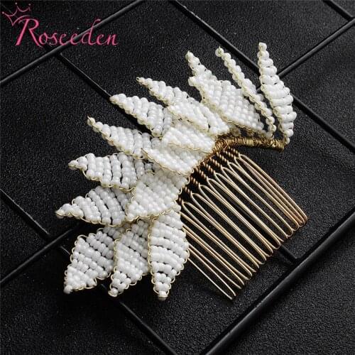 Classic Bridal Beads Pearl Hair Comb Wedding Hair Accessories Leaves Wedding Hair Comb Ornaments Jewelry Headdress RE3513