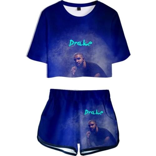 2020 Drake 3D Print Two Piece Set Sexy Short Top and Middle Waist Shorts Casual Lady Fitness Summer Leisure Sport Tracksuit