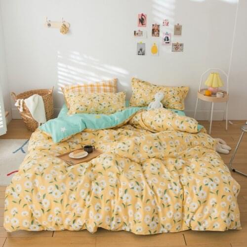 Yellow Pastoral Bedding Set,Duvet Cover 220x240 Pillowcase 3Pcs,White Daisy Pattern 240x210 Quilt Cover,King Size Blanket Cover