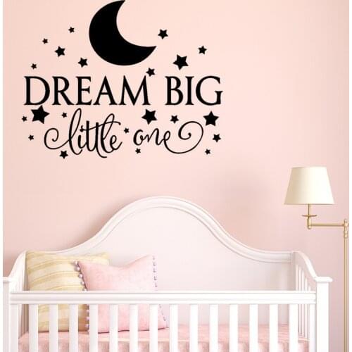 Moon stars Wall Stickers for kids baby rooms Home Decoration Background Mural art Decals Dream Big Little One motto stickers