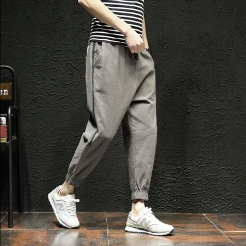 M-5xl New Summer Mens Loose Nine Pants Mens Casual Harem Pants Korean Version Of The Cotton Linen Beam Pants Tide Plus Size