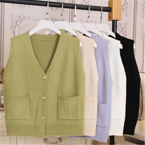 Fashion vest womens vest autumn 2020 Korean version of single-breasted knitted sweater vest solid color fashion casual cardigan