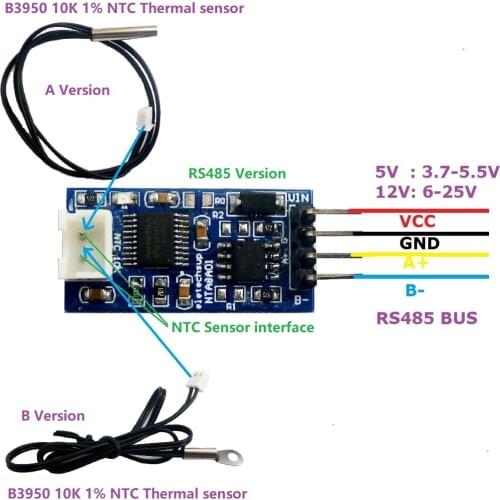 DC 5V 12V 24V RS485 RS232 TTL Modbus Rtu NTC Thermistor Temperature Sensor Remote acquisition monitor Module B3950 10K 1
