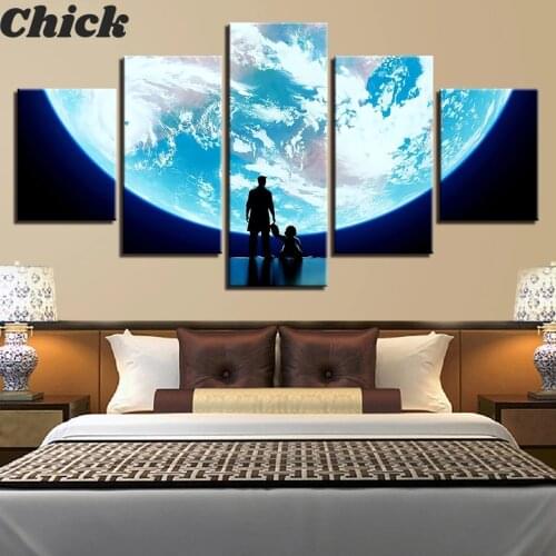 Canvas Wall Art Pictures Living Room Decor HD Print 5 Pieces Earth Paintings Game Abstract Moonbase Map Poster Modular Framework