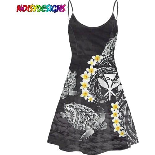 NOISYDESIGNS Sexy Black Dress Women Spaghetti Mini Dress V Neck Party Beach Dresses Polynesian Hibiscus Turtle Print Vestidos
