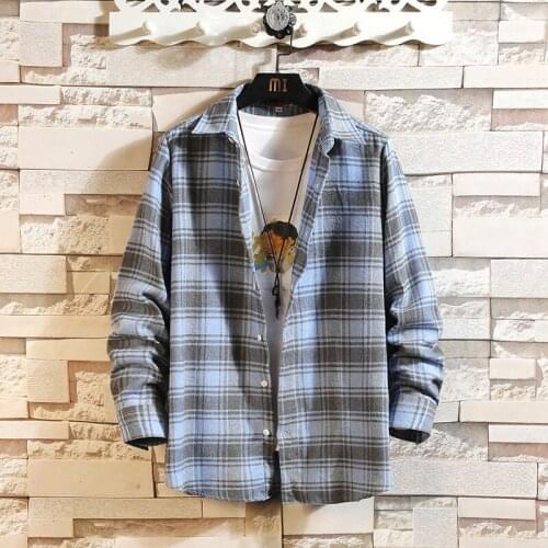 2020 New Harajuku Casual Plaid Shirt Men Slim Fit Cotton Wool Male Long Sleeve Shirts Mens Fashion Brand Plus Size M-5XL