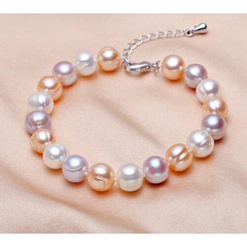New wholesale 2PCS fashion simple wild freshwater pearl multicolor 8-9MM potato shape irregular thread bracelet