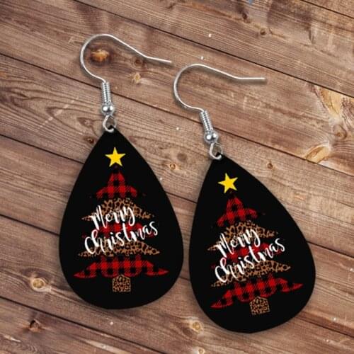 New European and American Christmas Series Leather Earrings Creative Christmas Tree Double-sided Pattern Pu Earrings Wholesale