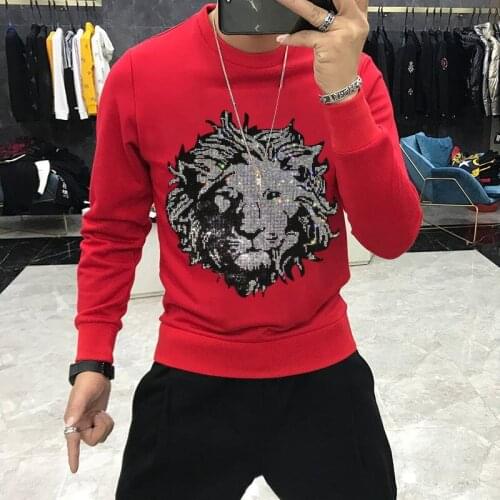 New Arrival Winter Top Quality Mens Sweatshirt Star Tiger Design Hot Diamond Fashion Casual Plus Size
