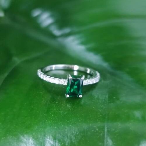 Gems Ballet Rectangle Green CZ Ring Stacking Engagement Rings 925 Sterling Silver Band Ring For Women Fine Jewelry