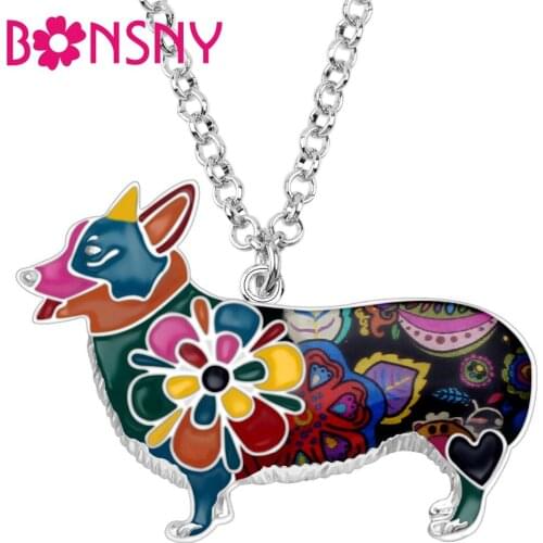 Bonsny Enamel Alloy Welsh Corgi Pembroke Dog Necklace Pendant Collar Charm Novelty Animal Jewelry For Women Pet Lover Girls Gift
