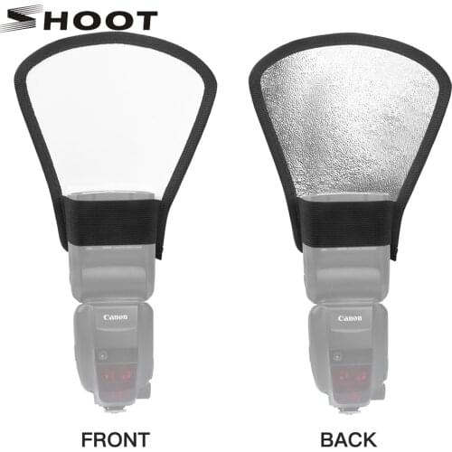 SHOOT 1pcs 2-in-1 Silver/White Camera Flash Diffuser Reflector Mini Photo Difusor Flash Light for Canon Nilon Sony DSLR Camera