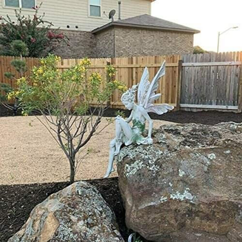 Garden Statue Decor Flower Fairy Statue Figurines With Wings Outdoor Garden Ornament Resin Craft Landscaping Yard Decoration
