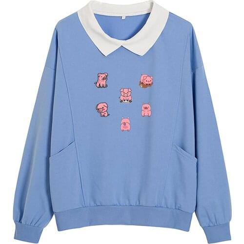 90s Aesthetic Cute Pig Hoodie Cotton Harajuku Hoodies for Teen Girls with Pocket Fashion Soft Pullover Streetwear Pastel Clothes