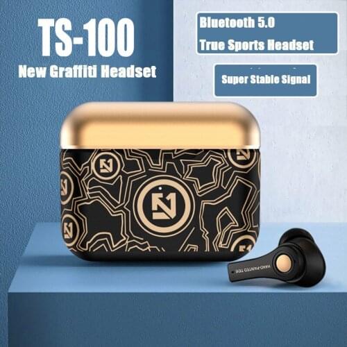 TWS HD True Wireless Sports Bluetooth Headset 5.0 Binaural In-ear Universal Heavy Bass Graffiti Headset TS With Microphone