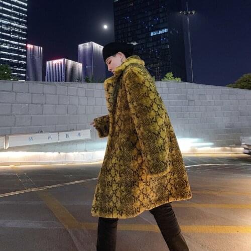Snake Leather Thickening Keep Warm Cotton-padded Clothes Male Fashion Coat Mens Clothing Thick Faux Fur Jacket