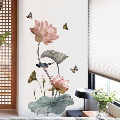 COVPAW Lotus Flower Vinyl Wall Sticker Vintage Poster Living Room Bathroom Bedroom Home Decor Aesthetic Decals Wallpaper