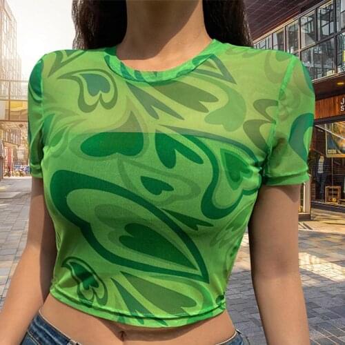 Y2K Womens T-shirt Tube Top Sexy Mesh Love Print Cropped Woman 2021 Fashionable Corset Clothes Tops For Girls