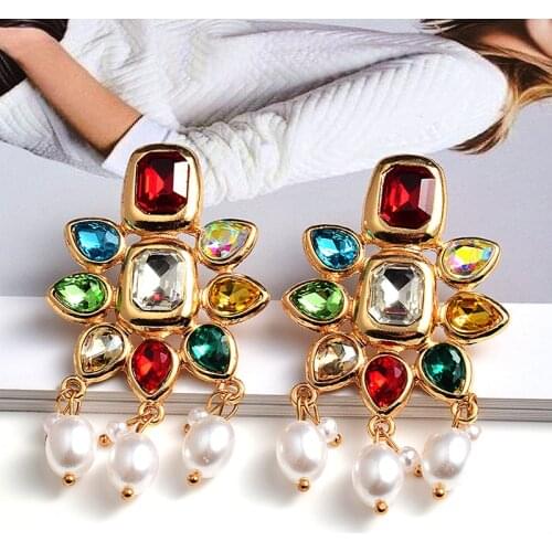 New Design Colorful Crystal Pearl Dangle Drop Earrings High Quality Metal Jewelry Accessories For Women Wholesale