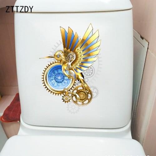 ZTTZDY 17.9×25.9CM Golden Mechanical Gear Bird Toilet Decoration Decals Home Kids Room Wall Stickers T2-1182