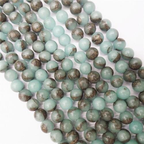 1 Strand 6mm Blue And Gray Gold Sea Sediment Jasper & Pyrite Ball Loose Beads DIY Jewelry Making 15.5Inch M385