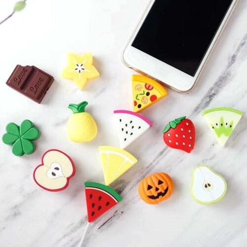 1Pcs Cute Fruits Foods Cable Protector Cord Wire Cartoon Protection Mini Silicone Cover Charging Cable Winder for Charger Cable