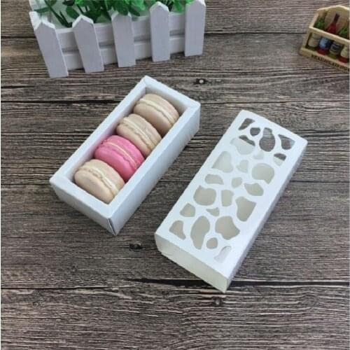 10pcs 13*6*4cm White/Red Cardboard Paper Packaging Box Wedding Gift Box Hollow Pattern With Film Cake Biscuit Box Macaroon Box