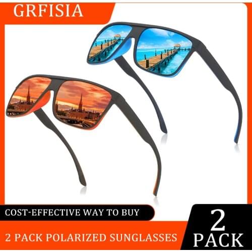 2 PACK Fashion Square Polarized Sunglasses Men Brand Designer Lightweight Frame Sun Glasses Driving Outdoor Travel Goggles UV400