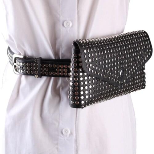 2020 Punk Style Womens Waist Bag Fanny Pack PU Leather Bag Women Belt Purse Small Purse Phone Key Pouch White Black Waist Packs