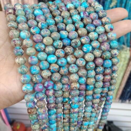 8mm Natural Purple Blue Imperial Jaspers Stone Beads DIY Round Loose Bead For Jewelry Making Charm Bracelet Necklace Strand 15