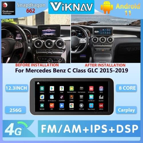 12.3 Inch Android 11.0 Car Radio For Mercedes Benz C Class GLC 2015-2019 256G GPS Navigation Stereo DVD 8 Core Multimedia Player