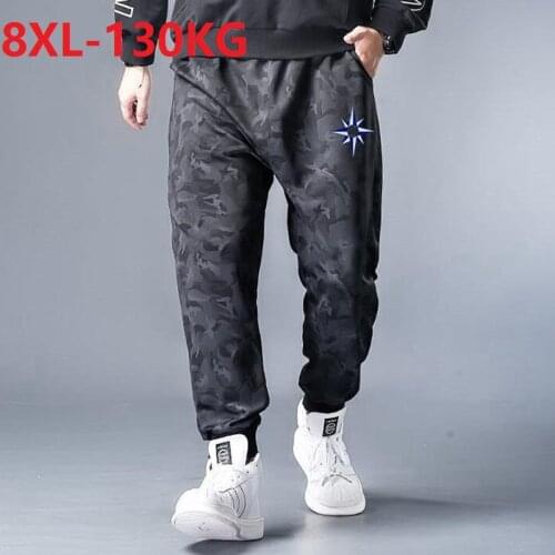 Summer spring sports Camouflage pants thin sweatpants Men plus size 8XL loose fat pants high street elasticity geometry Pants 56