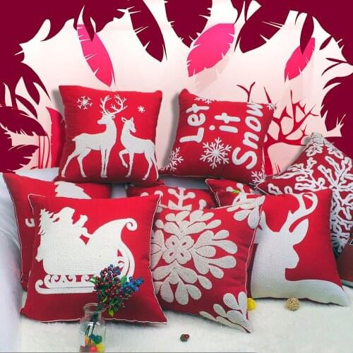2022 Cotton Christmas Pillow Case Santa Claus Snowflake Xmas Cushion Cover 45x45cm Home Decor Throw Pillows Cover New Year