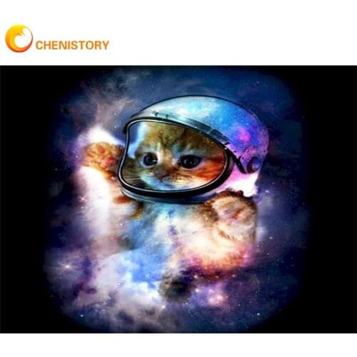 CHENISTORY 5D DIY Diamond Painting Cartoon Cat Picture Rhinestones Diamond Mosaic Animal Cross Stitch Bead Embroidery Decoration