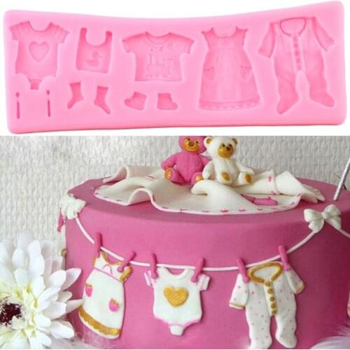 Baby Clothes Shower Border Silicone Molds DIY Party Cupcake Topper Fondant Cake Decorating Tools Candy Chocolate Gumpaste Mould