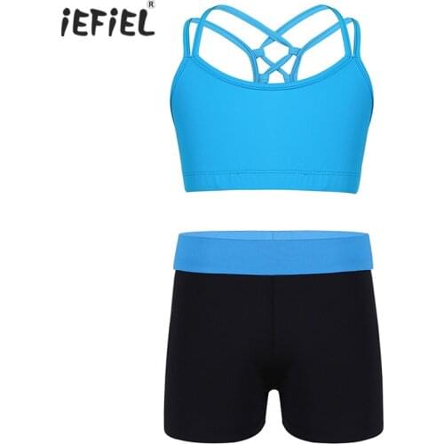 Kids Girls Spaghetti Shoulder Straps Criss Cross Back Tanks Bra Tops Slim Fit Crop Top Gymnastic Workout Fitness Sports Outfits