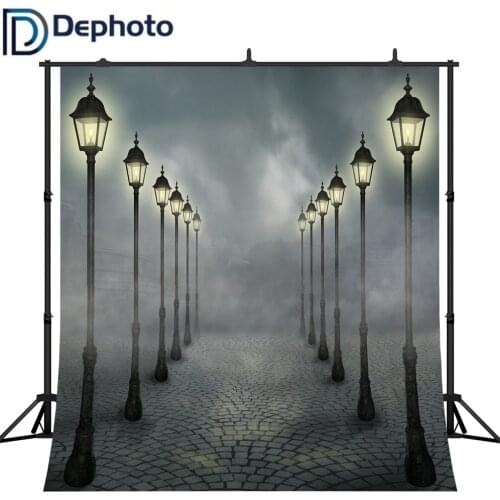 Dephoto Photography Backdrop Dark Foggy Blurred Houses Street light Square Guide Background photo studio camera Fotografica