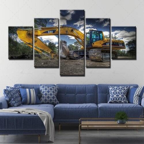 Hd Home Decoration Canvas Car Painting Excavator Pictures Wall Art Prints Modular Modern Framework 5 Pieces Poster For Boy Room