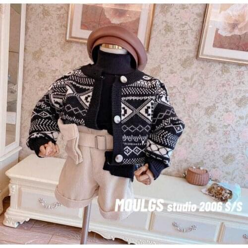2021 Boys Girls Spring Retro Cardigans 2 3 4 5 6 7 8 9 10 11Years Kids Knitted Cotton Woolen Sweaters