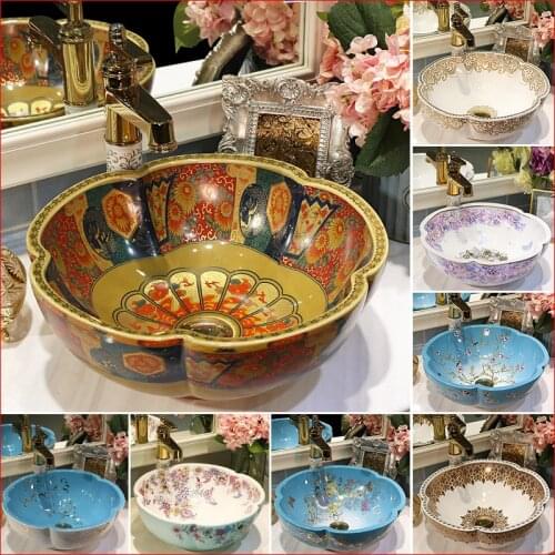 Ceramic Platform Basin Petal Wash Basin Modern Art Counter Top Wash Basin Bathroom Sinks Vessel Sink Bowls