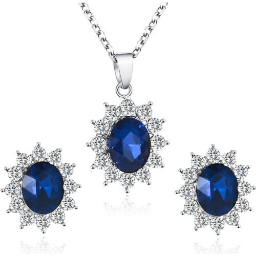 Fashion Luxury Female Flower Shape Necklace Earrings Jewelry Set Trendy Women Pendant Necklace And Ear Stud For Girl Best Gift