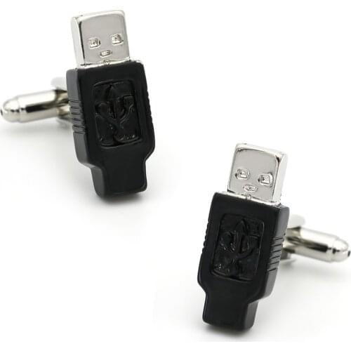 Computer Design USB Cufflinks For Men Quality Copper Material Black Color Cuff Links Wholesale&retail