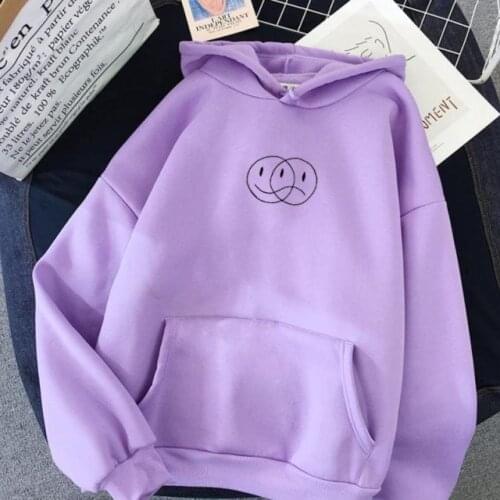 Korean Streetwear Sweatshirt Men Women Casual Pullover Hip Hop Long Sleeve Smile Sad Face Line Print Sport swear Tops Hoodies