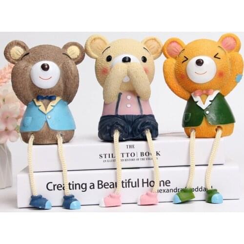 Creative cute three-not bear family hanging foot doll resin craft home decoration ornaments living room furnishings home decor
